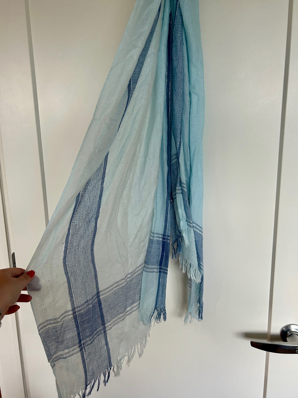 Light Blue & Navy Plaid Lightweight Fringe Scarf